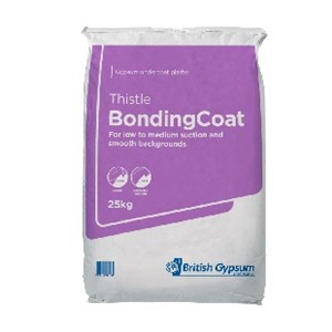 Thistle Bonding Coat - A versatile undercoat plaster that can be used on a variety of backgrounds. Thistle Bonding Coat is an ideal base coat plaster for smooth or low suction backgrounds such as tiling, concrete, plasterboard. The fine mix allows for improved workability, making it easier to spread, rule and darby.