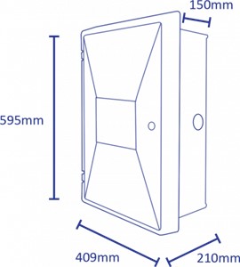 Designed to house UK standard domestic electric meters, including prepay and smart, the Electric Meter Box is supplied by Timloc fully assembled with the door fitted and meets all relevant Building Regulations and British Standards.
The Electric Meter Box is manufactured from hot-pressed, glass-reinforced plastic (GRP) meaning it is weather resistant and will not corrode.
The Meter Box is available in white, but is easily cleaned and can be painted as required.
The Meter Box should be built into the wall in the specified position and ensuring it does not bridge the damp proof course. The base and sides of the box should be fully bedded in to the mortar to hold it into the wall.