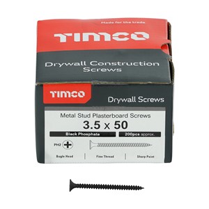 Timco Drywall Screws BLK PH2 3.5x50mm - Used to secure plasterboard to wall/ceiling track systems with a max. of 0.6mm thickness