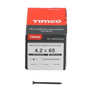 Timco Drywall Screws BLK PH2 4.2x65mm - Used to secure plasterboard to wall/ceiling track systems with a max. of 0.6mm thickness