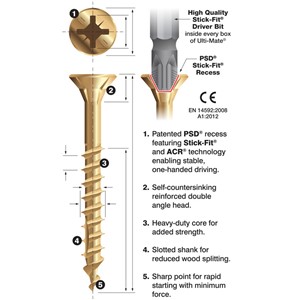 The Ulti-mate screws come yellow plated and are our most popular wood screw with a high performance ideal for tradesmen and DIY&#39;ers alike.  In every box you received a high quality stick-fit driver bit and can be used to fix all types of timber and sheet material products.