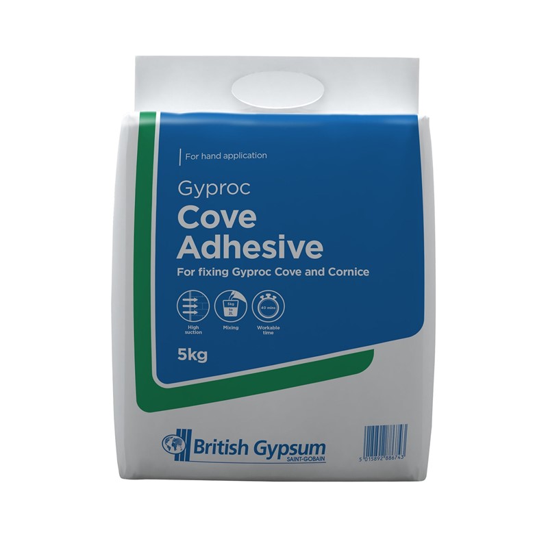 Gyproc Cove Adhesive - A gypsum based adhesive for fixing Gyproc Cove and Cornice. Our cove adhesive is especially created for fixing Gyproc Cove or Cornice to plaster or plasterboard surfaces. Coving often adds a personal touch to a home and can finish off a room, injecting personality and character. The best finish is achieved when Gyproc Cove and Gyproc Cove Adhesive is used together.